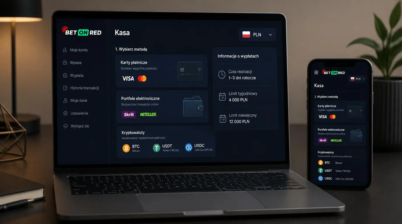 Ekran kasy z wyborem karty, portfela elektronicznego, kryptowaluty i waluty PLN
